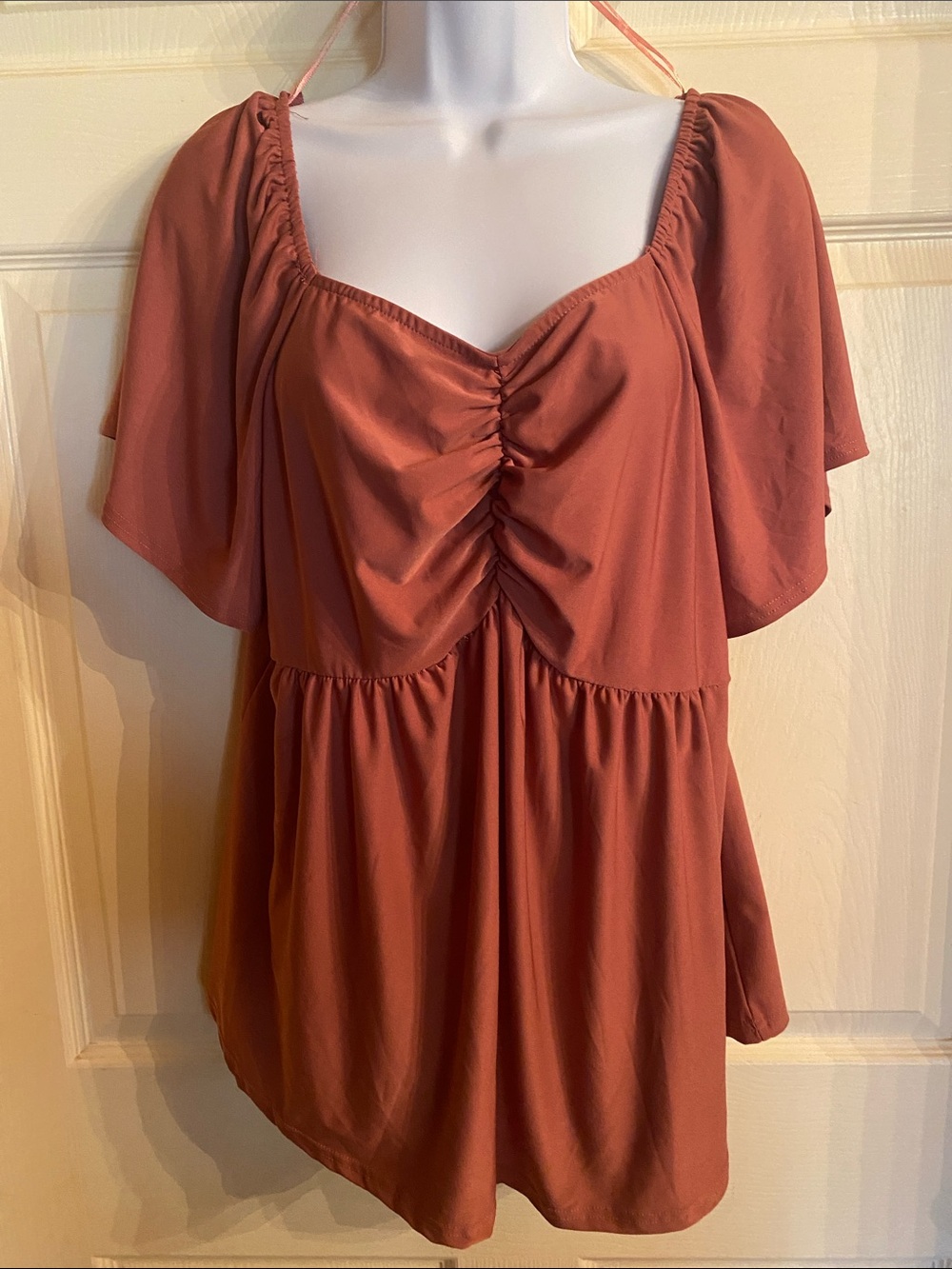 Sweet Rain Rust Orange Ruched Babydoll Tunic